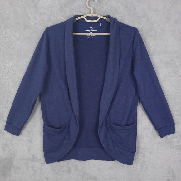 Tommy Bahama Cardigan Sweater Womens Blue Size M Open Front Pocket Midweight - Picture 1 of 13